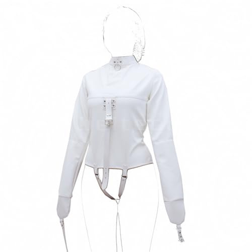 YILUQIFLY Harnais de corps droit en cuir avec manches croisées réglables pour Halloween, déguisement, cosplay, Blanc M, taille unique
