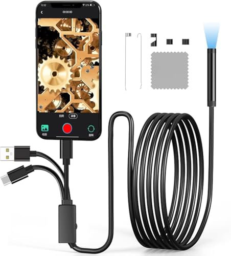Grixz Endoscope Inspection Camera, USB Endoscope Camera with Lights, 8MM IPX7 Waterproof Tube, Flexible Rigid Snake, iOS/Android Phone, iPad, Window (9.84FT/3M)