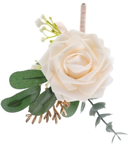 VALICLUD Korsage hochzeitsschmuck Ansteckblume Hochzeitsdeko Hochzeitsaccessoires korsett Knopfloch goldene Reifen Ohrringe Creolen Kleidungszubehör Bräutigam Corsage Plastik Beige