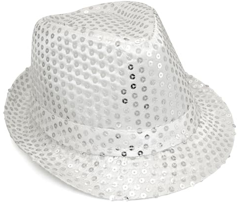 Buywis Fedora-Hut für Kinder, Pailletten, Glitzer, Jazz-Kappe, Disco-Hut für Jungen und Mädchen, silber, Einheitsgröße