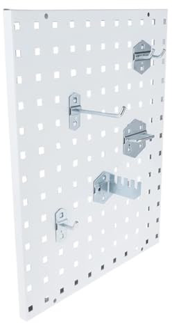 L6NqIAG Panneau Suspendu for Outils, Rangement Mural, Panneau perforé en métal avec Fentes/Trous, Organisateur, étagère d'affichage, Bleu/Blanc Panneaux Perforés(White 500x400x1mm)