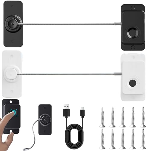 Behogan 2 lucchetti per frigorifero, impronte digitali, serratura per armadio, sicurezza per bambini, senza foratura, ricarica USB, 20 set di impronte digitali, adatto per frigoriferi, armadi