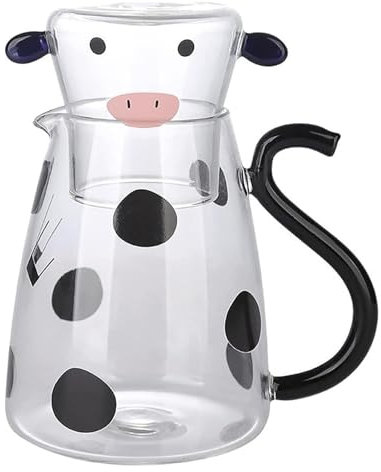 Bedside Carafe and Glass Set - Cow Water Pitcher with Cup, Animal Milk Jug, Cute Beverage Container with Lid