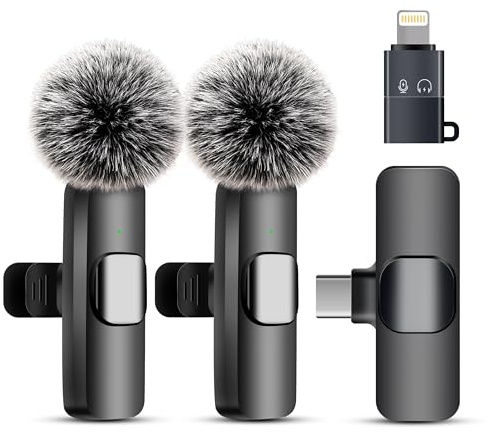 Uewpv Kabelloses Lavalier-Mikrofon für iPhone iPad & Android - 2er-Pack Mini-Clip-On-Mikrofon mit Geräuschunterdrückung, USB-C/Lightning - für TikTok, YouTube, Podcast, Live-Streaming