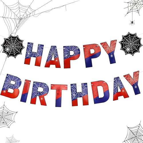 Tourima Spider Happy Birthday Girlande Rot Blau 15cm × 20cm, Geburtstagsgirlande Kinder Jungen, Banner Geburtstag Deko, Girlande Happy Birthday, Spider Deko Geburtstag, Kindergeburtstag Deko