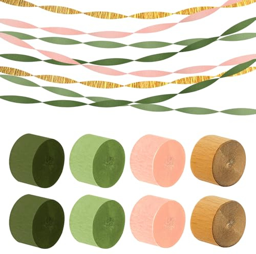 Krepppapier Luftschlangen 8 Rollen 25m Krepppapier Rollen 4 Farben Krepppapier Grün Moosgrün Rosa Gold Krepppapier Pastell kreppbänder für Hochzeit Party Feier Dekoration