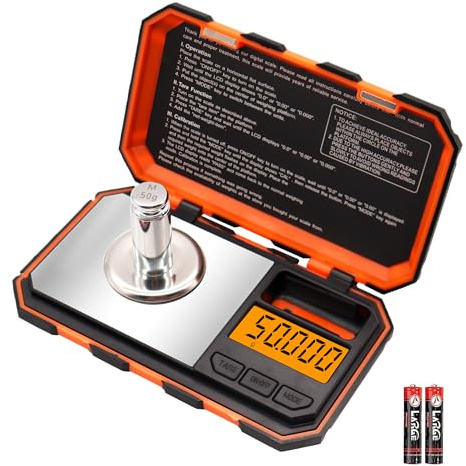 UNIWEIGH Milligrammwaage 50g/ 0.001g, Tragbar mg-Skala mit LCD-Display,Tara, Digitale Schmuckwaage,Mikrogrammwaage für Pulver,Gold, Edelstein, Nachladen, CAL-Gewicht, Batterien enthalten