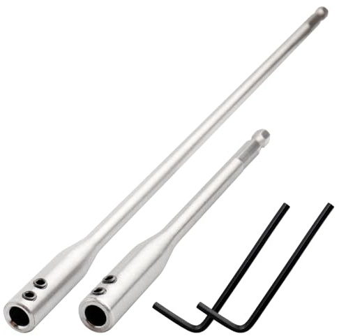 Mesee 2Pcs 1/4 Extension Drill Bit Set, 150mm & 300mm Extra Long Wood Spade Bit Extension with Allen Keys Universal 1/4 Hex Shank Forstner Bits Holder Extension Rod Fit Electric Drill & Impact Drive