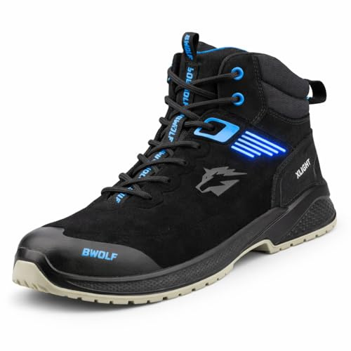 BWOLF Noir HIS3S Zapatos de seguridad para hombre ESD – Zapatos de trabajo de corte alto con tapa compuesta y protección Kevlar contra perforaciones, impermeables, resistentes al aceite y al