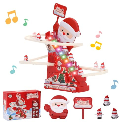 Giocattolo da Arrampicata Elettrico con 5 Pupazzi di Neve, Luci e Musica, Giocattolo Elettrico per Salire le Scale, Divertenti Montagne Russe, Gioco Pista da Corsa, Regalo di Natale per Bambini 3 Anni