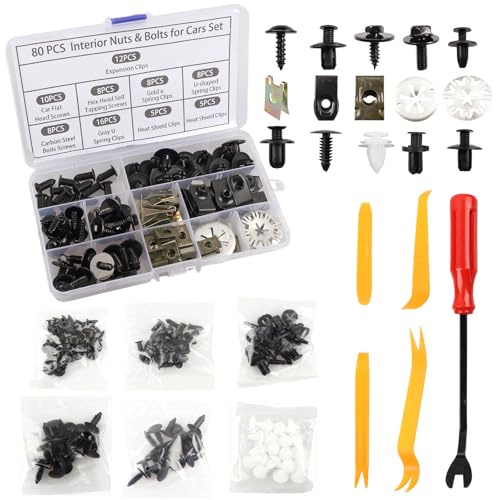 Kit de 180 vis et écrous pour voiture + clips de garniture pour voiture | vis pour garde-boue de carrosserie, rivets en plastique, clips universels en nylon noir pour voiture, clips pour pare-chocs