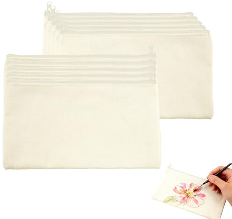 YIHAOH 10 Stück DIY Blanko Stoffbeutel, Stoffbeutel zum Bemalenmit Reißverschluss, Beige Federmäppchen zum Bemalen, Kann Als Federmäppchen, Schminktasche, Reisetasche Verwendet Werden