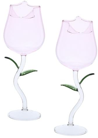 iplusmile 2 pièces Verres à Vin Originaux Forme de Fleur Rose Lot de Gobelets Verre à Pied pour Mariage et Célébrations Design Élégant Maintien Température Entretien Facile