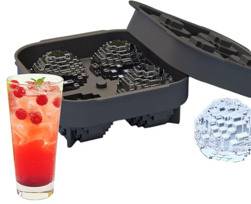 Golf Ice Cube Tray - Silicone Ice Mould for Freezer in 4 Golf Moulds - Silicone Ice Mould for Whisky - For Preparing Cocktails, Vodka, Juice, Fruit Jelly, Chocolate, Vanilla Sauce, Pud
