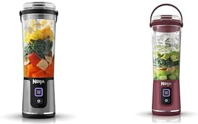 Ninja Blast Blender portable, 530 ml, couvercle résistant aux fuites et bec verseur, mini blender sans fil puissant, rechargeable, smoothies, shakes protéinés, noir, BC151EUBK + Canneberge, BC151EUCR