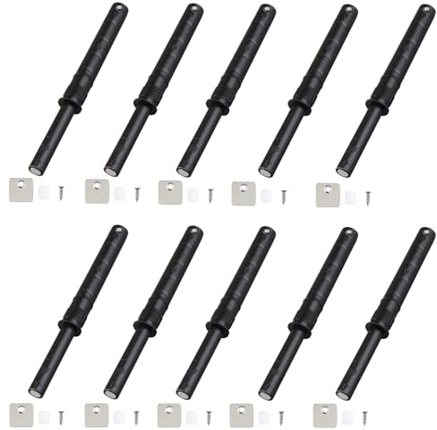 10 Pack Push to Open Door Catches, Push Door Closer Catches Latches Release, Magnetic Invisible Door Opener Press Device Hidden Rebound Cabinet Door Concealed Pull Free Handle, Long 107mm, Black