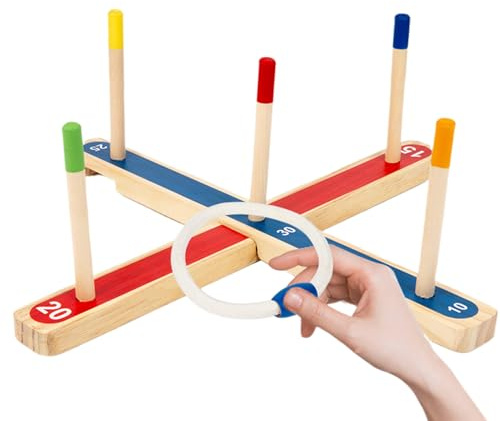 Jeu de lancer d'anneaux en bois – Kit de lancer d'anneaux pour l'intérieur et l'extérieur, anneaux de cibles colorés pour s'amuser dans le jardin, équipement de jeu portable durable, accessoire de jeu