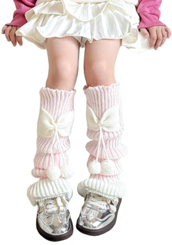 Scaldamuscoli per ragazze adolescenti papillon gotico grunge calze a maglia stivali Y2K carino fiocco & Furball design morbido Lolita Kawaii calzini alti al ginocchio per cosplay feste di danza