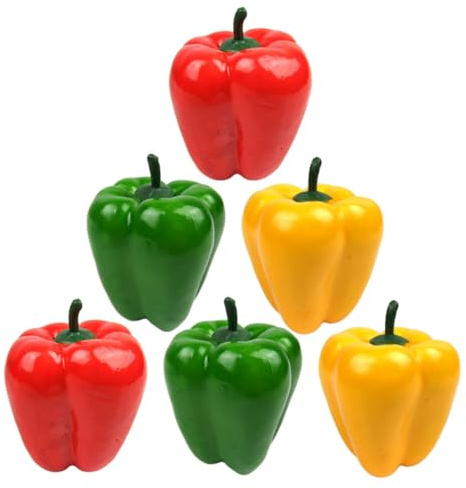 JOINPAYA 6 Stück Künstliche Paprika Deko, Realistische Simulation Paprika Modell Set in Rot Grün Gelb, Leichtes Falsches Gemüse für Fotografie Requisiten, Haus Küche Party Dekoration