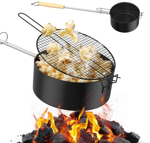 Popcorn Maker Lagerfeuer aus Kohlenstoffstahl, Antihaft Outdoor Popcorn | Pfanne für Lagerfeuer mit Hitzebeständigem Sicherheitsgriff, Tragbar Popcornpfanne für Feuerstelle, Camping & Gartenparty
