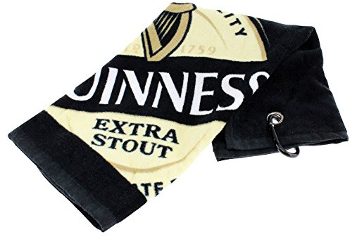 Guinness Label - Asciugamano da golf in cotone, con moschettone, colore: Nero