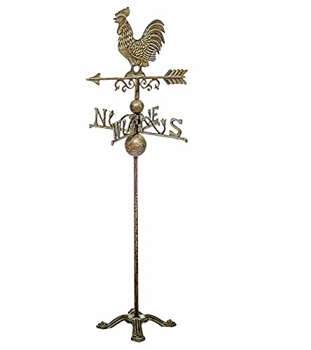 aubaho Nostalgie Wetterhahn Standfuss Hahn Garten Dekoration Eisen Wetterfahne Grün