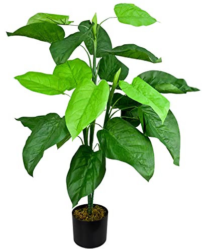 Decovego Kunstpflanze Künstliche Pflanze Aronstab Araceae Arum Taro künstlicher Baum Künstlich im Topf Plastik Pflanzen Zimmerpflanze wie Echt Deko 85 cm