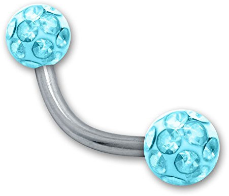 Soul-Cats Augenbrauenpiercing Piercing Banane mit Kristall Kugel Gel Epoxy Überzug Stab 1,2 mm, Farbe: hellblau;Länge: 8 mm