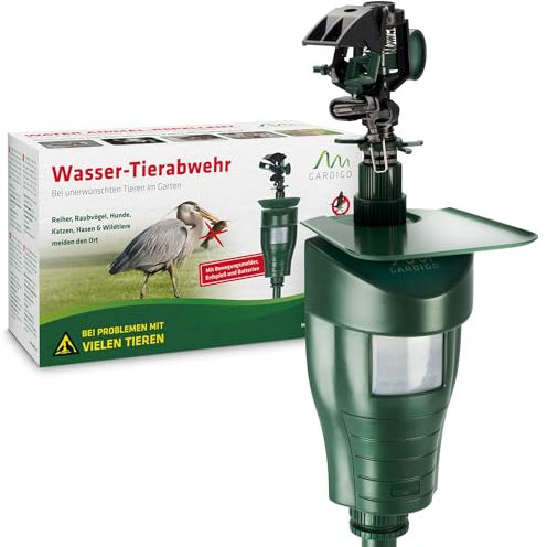 GARDIGO® Wasserstrahl Tiervertreiber I Vogelabwehr, Reiherschreck, Katzenschreck für Garten | PIR-Bewegungsmelder I Reichweite bis zu 10 m I Vogelschreck, Katzenabwehr, Hundeabwehr | Inkl. Batterien