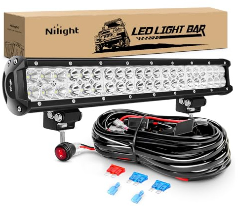 Nilight - ZH006 LED Light Bar 20 Inch 126W Spot Flood Combo Led Off Road Lights with 16AWG Wiring Harness Kit-One Lead, 2 Years Warranty