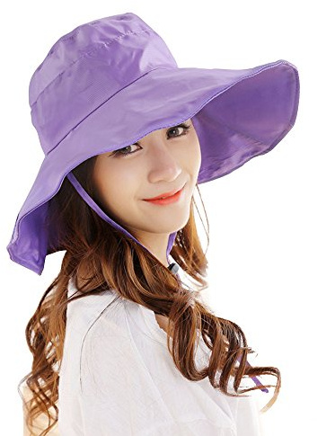 Regenhut mit UV-Schutz, wasserdicht, breite Krempe, Violett