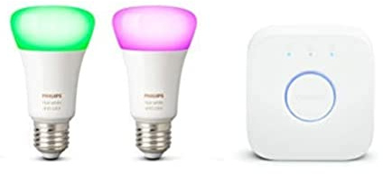 Philips Hue White & Color Ambiance 2er E27 LED Starter Set inkl. Hue Bridge, bis zu 16 Mio. Farben, steuerbar via App, kompatibel mit Amazon Alexa (Echo, Echo Dot)