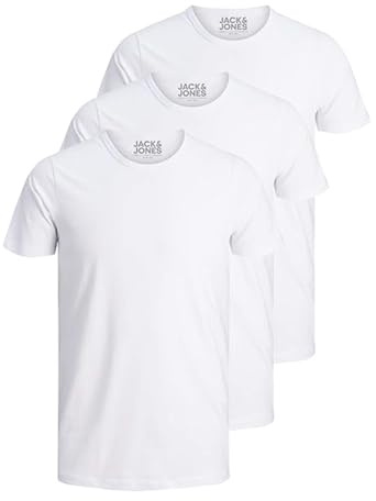 JACK & JONES 3er Pack Herren T-Shirt Basic mit Rundhals einfarbig Slim Fit in weiß schwarz blau grau 12167630