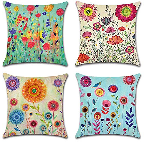 Artscope Extérieur Housse de Coussin, Lot de 4 Imperméable Diverses Petites Fleurs Motif Canapé Taie d'oreiller pour Patio Jardin Salon Chambre Décoration, 45x45cm