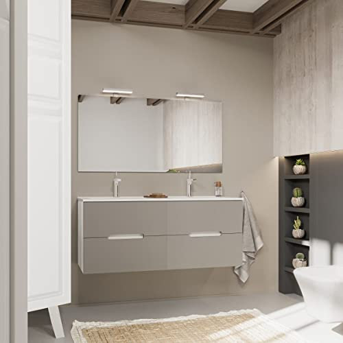 Kiamami Valentina - Mobile bagno bicolore 120cm, 4 cassetti e doppio lavabo | Magnolia