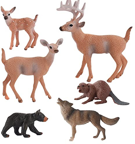 Educational Forest Animals Figures Toys Set For Boys Girls Children Christmas Reindeer Realistic Virginia Deer Model Action Wild Animal Learning Party Favors Forest Farm Toys
