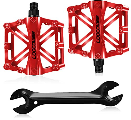 Bicycle Cycling Bike Pedals, New Aluminum Antiskid Mountain Bike Pedals Road Bike Hybrid Pedals for 9/16 inch With Free installation Tool (Red 2)
