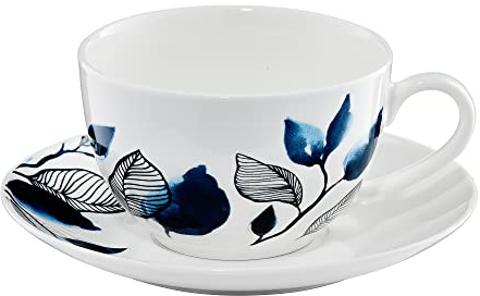 Ambition Kaffeeset Blue Flower 12 Tlg. Tassen Untertassen Kaffeeservice Teeservice für 6 Personen Pflanzenmuster Porzellan