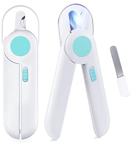 Ninonly Krallenschere für Hunde und Katzen Nagelknipser mit Led-Licht und Spritzfest Schutzvorrichtung, Nagelschneider Nagelschere mit Feile für Mittlere Kleine Haustiere
