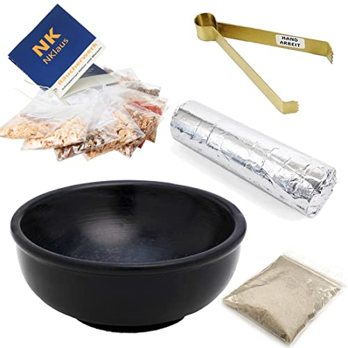 NKlaus 5tlg. Räucherset mit Räucherschale Starterpaket Räucherwerk Kohlezange 12cm 40637