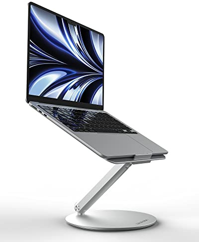 LULULOOK Faltbar Laptop Ständer mit 360° Drehbarer Basis, Verstellbar Laptop Halterung für Schreibtisch, All Aluminium Notebook Ständer für MacBook pro 2023, MacBook Air, Allen Laptops 10-17, Silber
