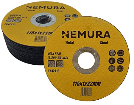 Nemura Lot de 25 Disques à Tronçonner 115 mm - Outils de Coupe pour Métal 115 x 2 x 22,2 mm - pour Professionnel et Bricoleur - Matériau Robuste et Durable - Marque Française