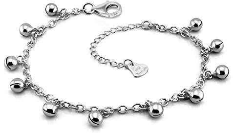 Dankadi Cavigliera in Argento 925 con Pendenti a Sonagli, Catena a Maglie Campanellino Bohème Classico 27 20CM Regolabile Gioielli per Piede Spiaggia Polso Magnifico per Donna Ragazza, Réglable