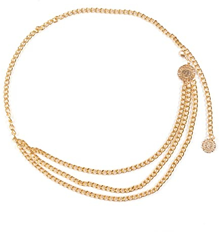 LEEQ Oro Moda Cintura a Catena Diamantato Doppio Anello Per Donna Catena Della Vita Decorata Con Strass Lucido Cintura Nappine Lunga Cintura Del Vestito Catena Del Corpo