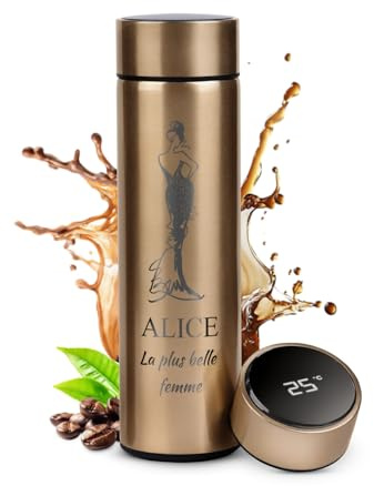 Maverton Mug de voyage avec gravure pour femme, Bouteille isotherme 450ml | Pour elle, Thermos personnalisé avec Affichage de la température LED, pour anniversaire, Noël, belle femme
