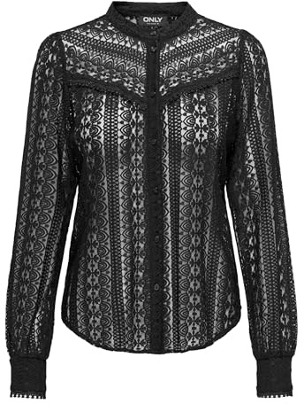 ONLY Damen Onlreba Lace L/S Shirt WVN Noos Langarmbluse, Black, Small
