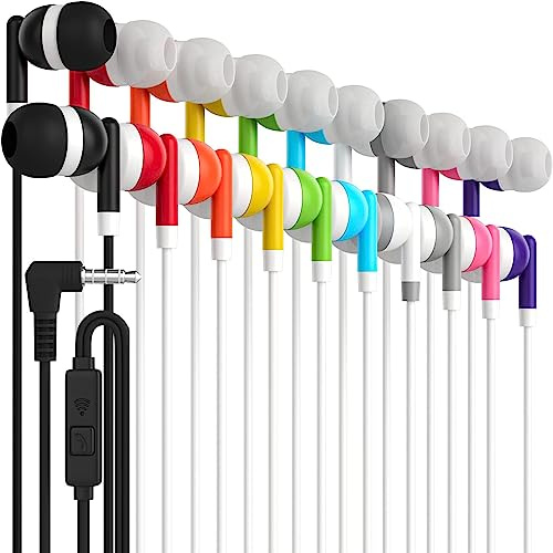 Maeline Bulk Auricolari con microfono, isolamento acustico, cuffie in-ear per classe, biblioteche, viaggi, auricolari cablati da 3,5 mm per studenti, auricolari per iPhone, Android, lettore MP3,