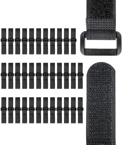 Kardborreband med spänne, 35-pack, fem storlekars set, svart, nylonkabel Kardborreband, spänne Kardborreband, återförslutningsbar kabelorganisatör, buntband Kardborreband, klämkabelband