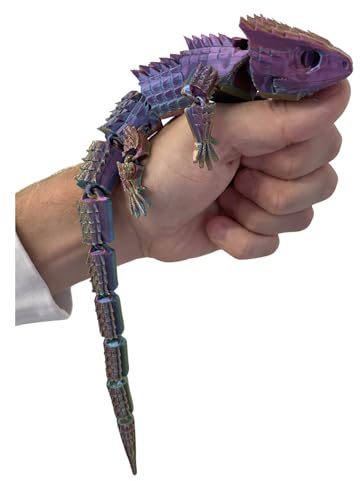 RJW Design Store Large Reptile Fidget Toy - Articulated Lizard, Anxiety Stress Relief, ADHD & Autism Friendly Bearded Dragon Fidget Pet (Colour Changing Gradient)