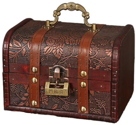 Imtrub Baúl del Tesoro Pirata de Madera con Motivos Florales Estilo Vintage Retro de Madera Caja de Madera con Tapa Cajas de Almacenamiento Hucha Caja de Monedas